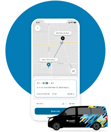 On-Demand Rideshare to get around the Tri-Cities area with BFT Connect.  Like a taxi but better.