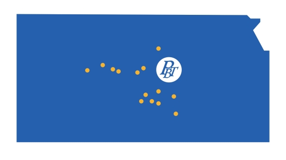 Kansas with peoples bank and trust locations marked.