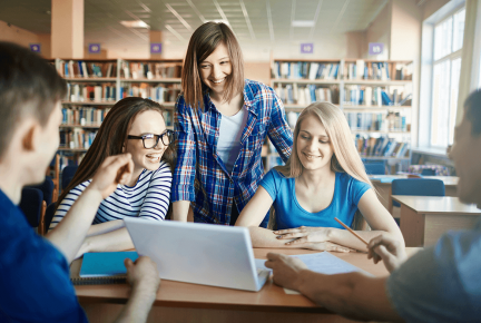 students in library