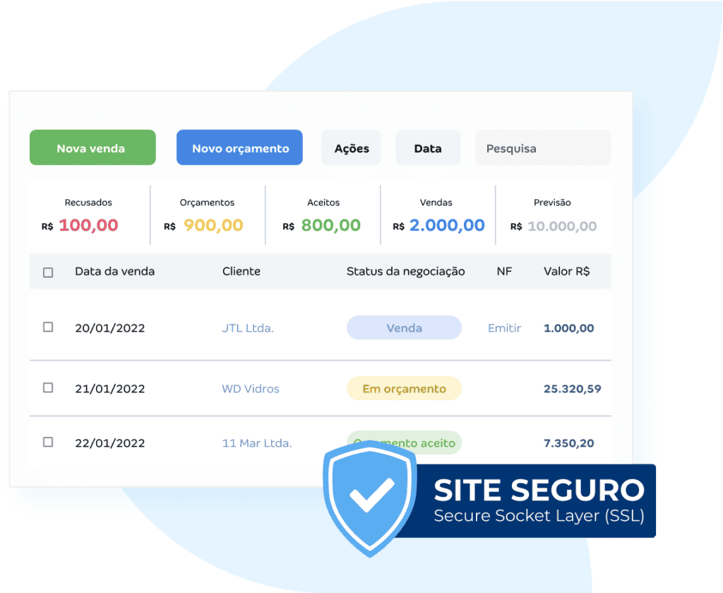 tela do erp conta azul mostra vendas num site seguro