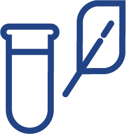 Blue test tube icon with leaf indicating high quality supplements