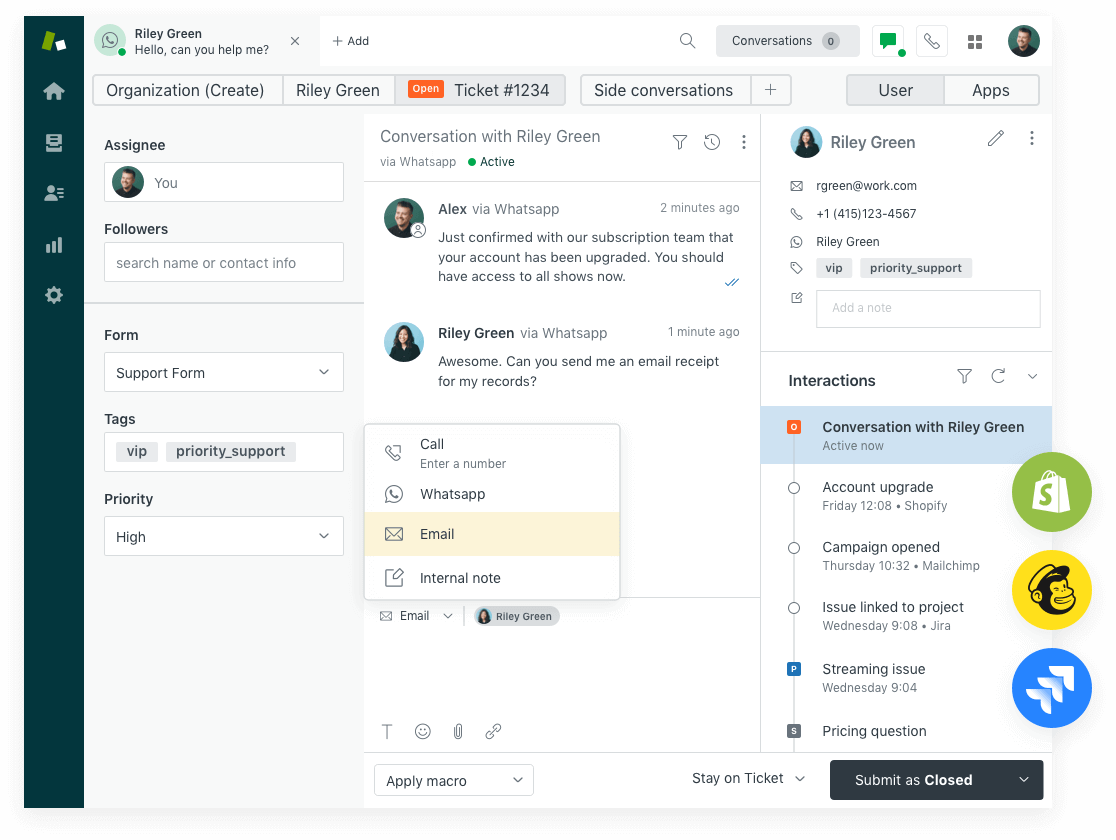 Zendesk Support Interface