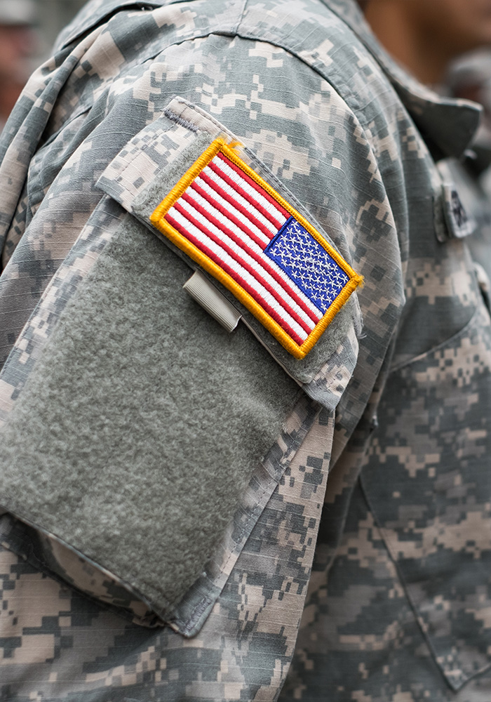 American flag patch on military uniform