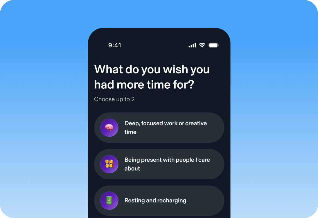 What do you wish you had more time for? Deep focus, being present, or resting.