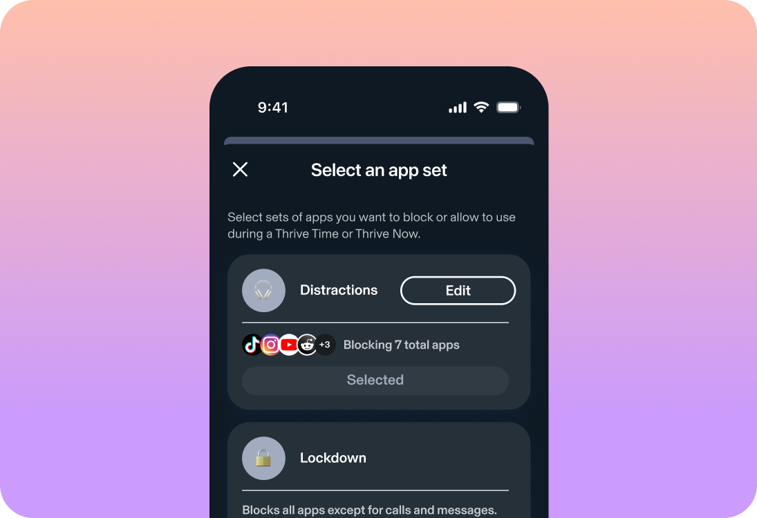 Select a set of apps to be listed as distractions and locked down.