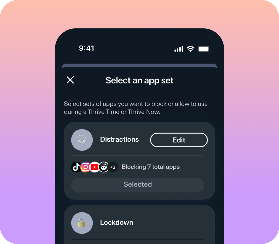 Select a set of apps to be listed as distractions and locked down.