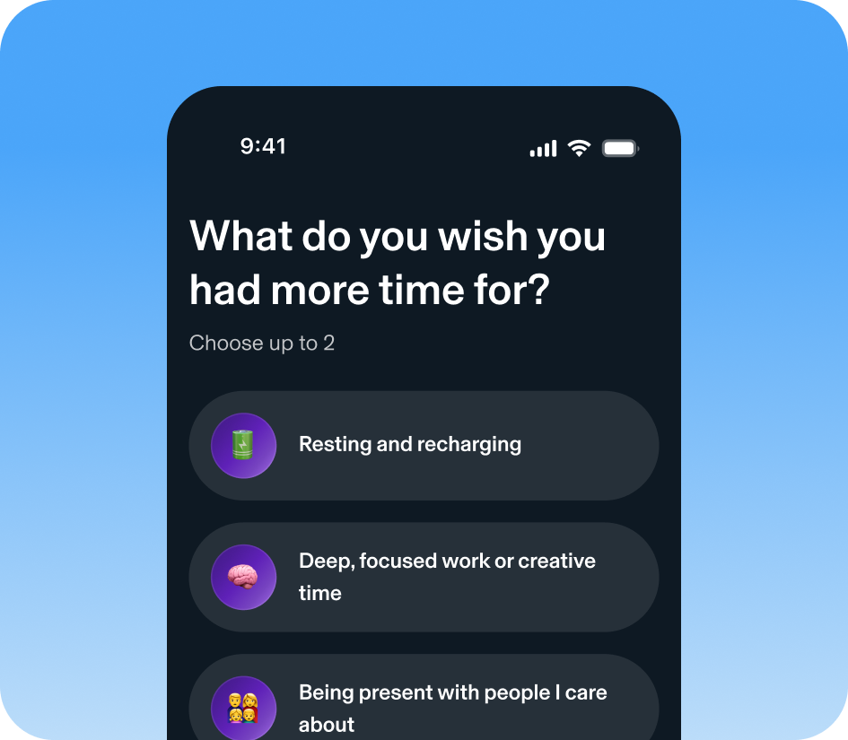 What do you wish you had more time for? Deep focus, being present, or resting.