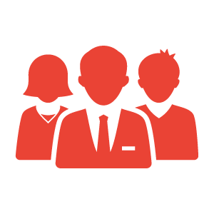 Red icon of a group of people