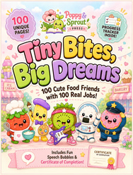 Tiny Bites, Big Dreams kawaii food careers coloring book cover