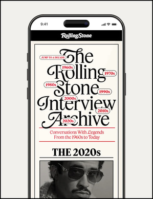 Rolling Stone Interview Archive mobile screen featuring decade navigation.