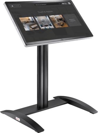 42" kiosk with attractor screen showing top categories