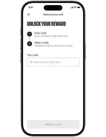 Bitpanda app screen for entering and redeeming a promo code
