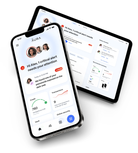 Phone and tablet that display Aura App Dashboard