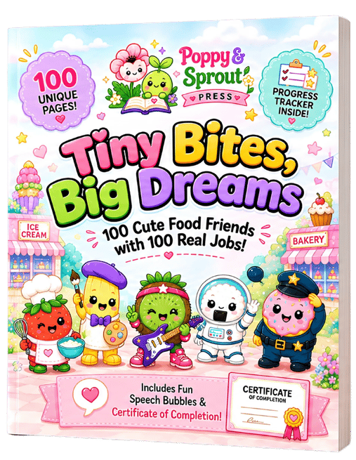 Tiny Bites, Big Dreams kawaii food careers coloring book cover