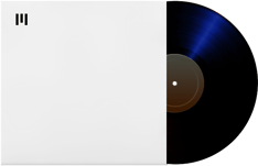 A sapphire colored vinyl record with a minimalist white sleeve and a black UnitedMasters Brand mark 