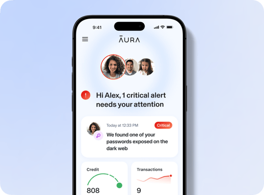 Aura dashboard showing on a mobile device