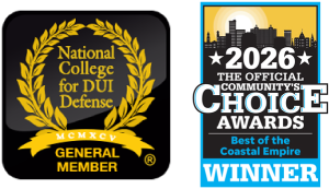 National College for DUI Defense General Member logo and 2026 official community's choice awards best of coastal empire winner logo