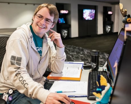 DigiPen Student at his computer