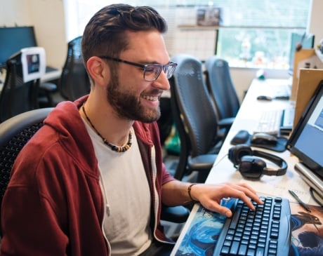 DigiPen Student working in the lab