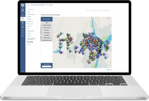 Cutout Laptop computer with The Heights platform on screen.