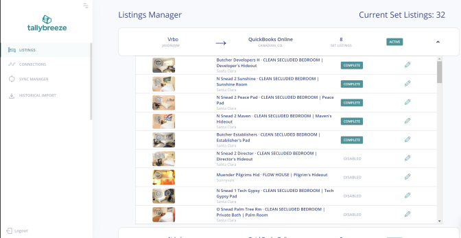 Airbnb Listing Quickbooks Manager
