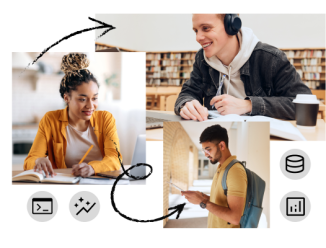 Collage of Students learning in school