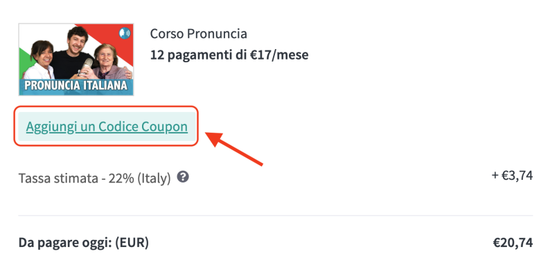 Aggiungi un Codice Coupon