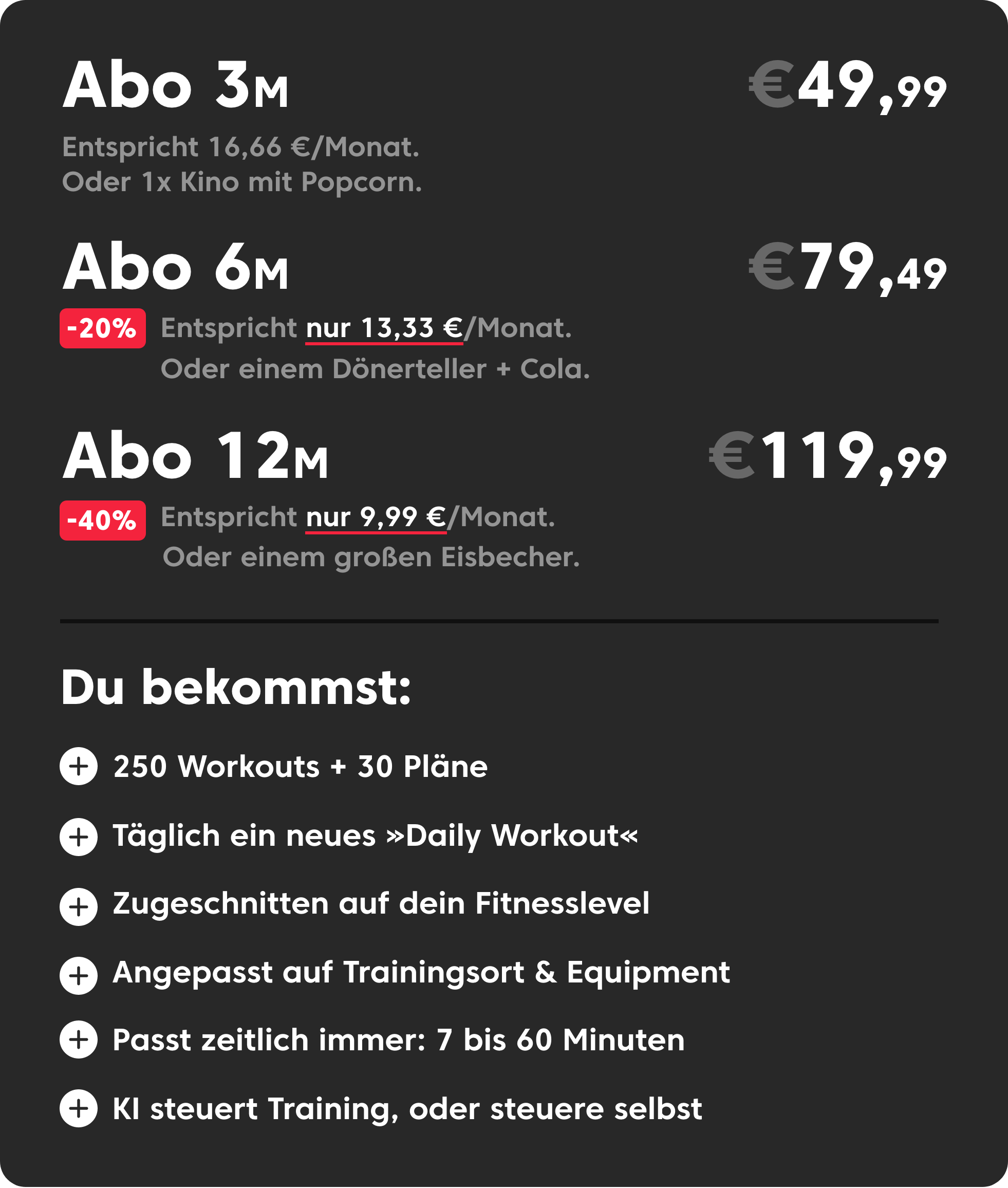 Standard-Preistabelle für die Kernwerk Mitgliedschaft: Jahresmitgliedschaft für 119,99 €.