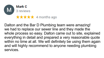 Bar-D Plumbing Testimonial 1