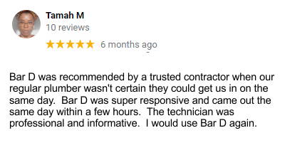 Bar-D Plumbing Testimonial 2 