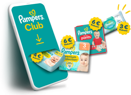 Smartphone mit Pampers Club App und Rabatt Coupons auf Pampers Produkten