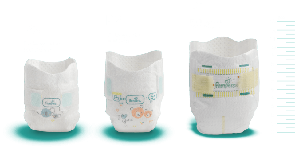 Größenvergleich: P3 - Für Babys unter 500 Gramm; P2 - Für Babys unter 1000 Gramm; P1 - Für Babys unter 1800 Gramm