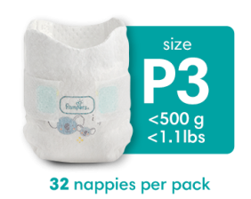 Size P3 1.1 lbs 32 nappies per pack