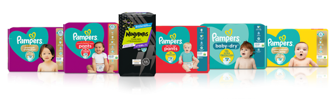 Pampers packshots lined up