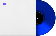 A sapphire colored vinyl record with a minimalist white sleeve and a dark blue Unitedmasters Brand mark 