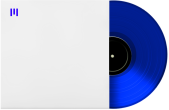 A sapphire colored vinyl record with a minimalist white sleeve and a dark blue Unitedmasters Brand mark 