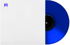 A sapphire colored vinyl record with a minimalist white sleeve and a dark blue Unitedmasters Brand mark 