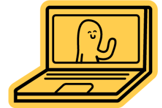 Brew animated character waves from a laptop