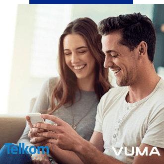 A couple streaming music over their Telkom Vuma fibre