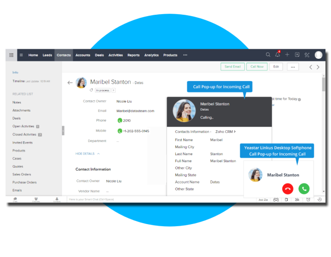 Incoming call pop-up is a PBX and CRM integration