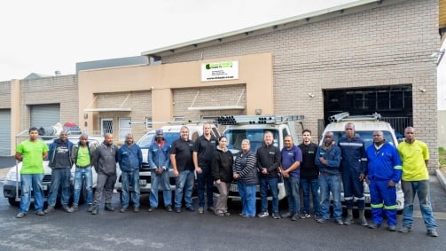 The Shadeports Down To Earth team in front of the our local factory in Somerset West
