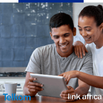 A couple watching a series on their tablet using Telkom over Link Africa fibre internet