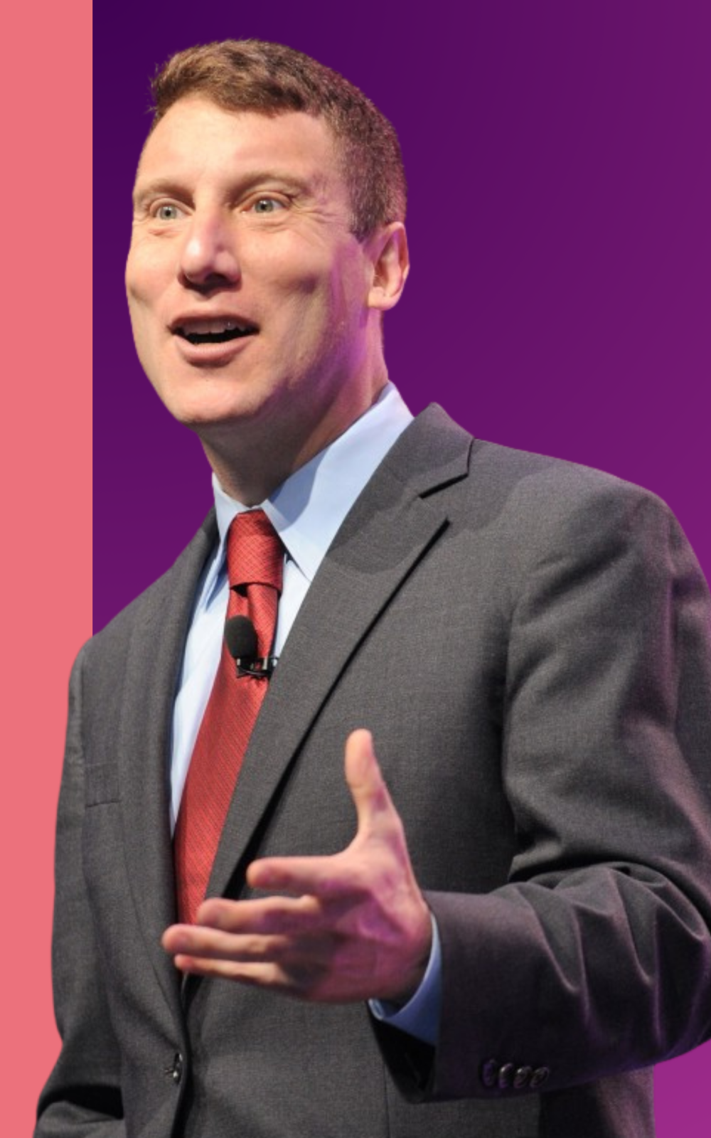 Abstract stacked pink and blue curved layers on a deep blue background