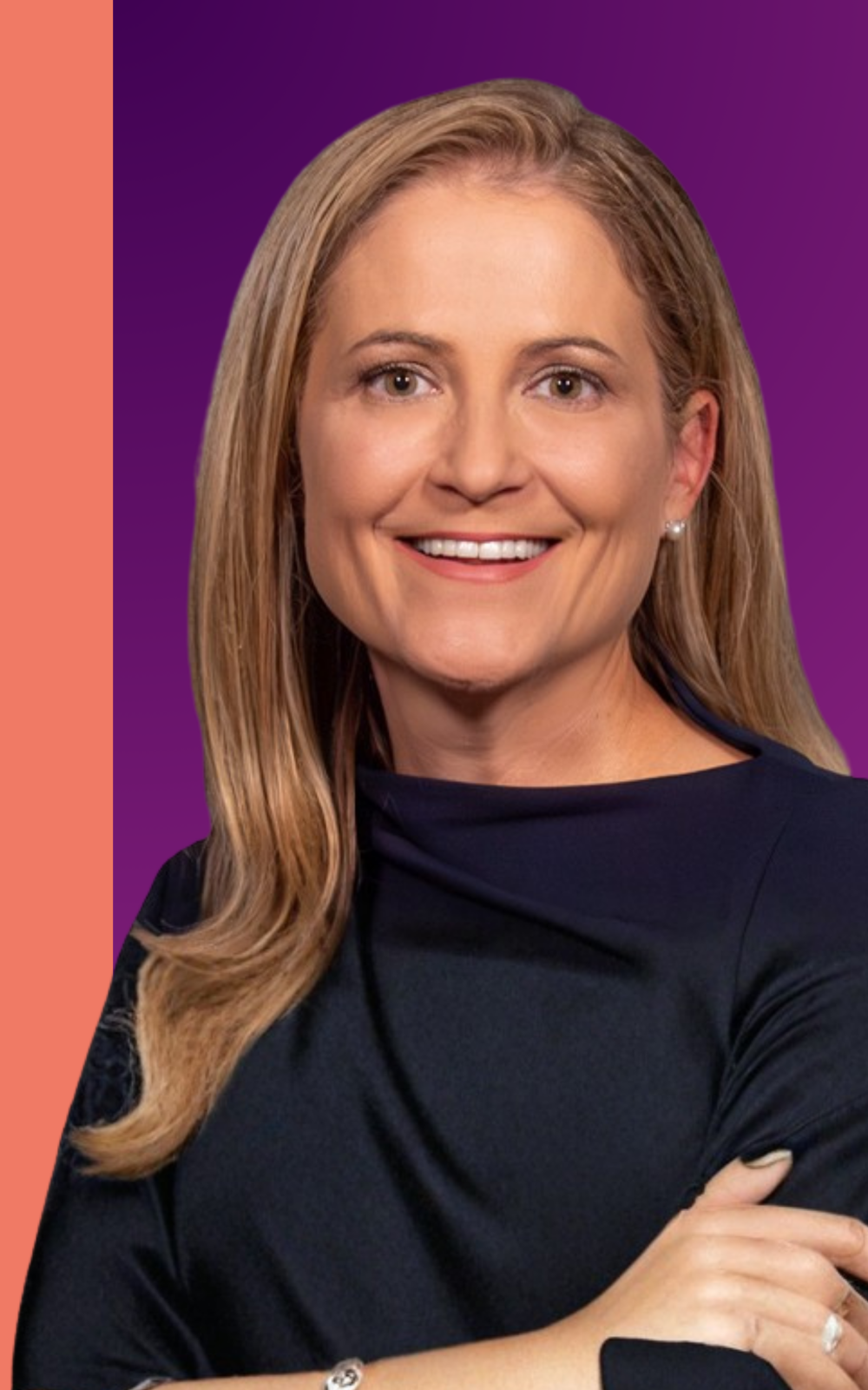 Abstract stacked pink and blue curved layers on a deep blue background