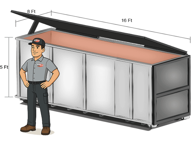Illustration of 20 cubic yard bin with lid