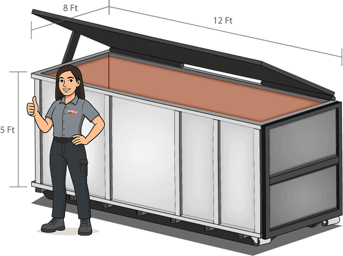 Illustration of 16 cubic yard bin with a lid