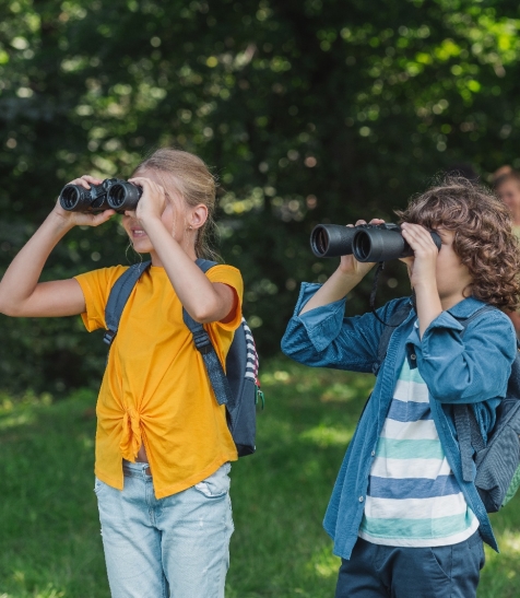 teenage boy and girl working in forest