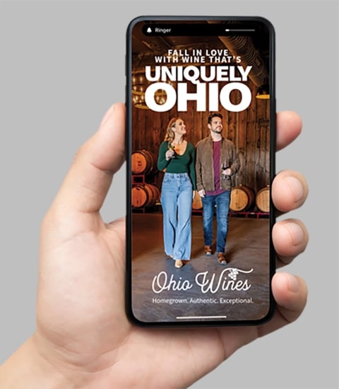 Phone displaying the Ohio Wines VIP app