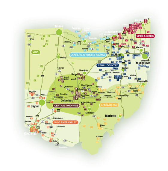 Map showing Ohio's wine regions