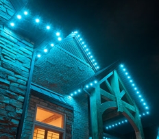 Blue or teal colored led lights on home